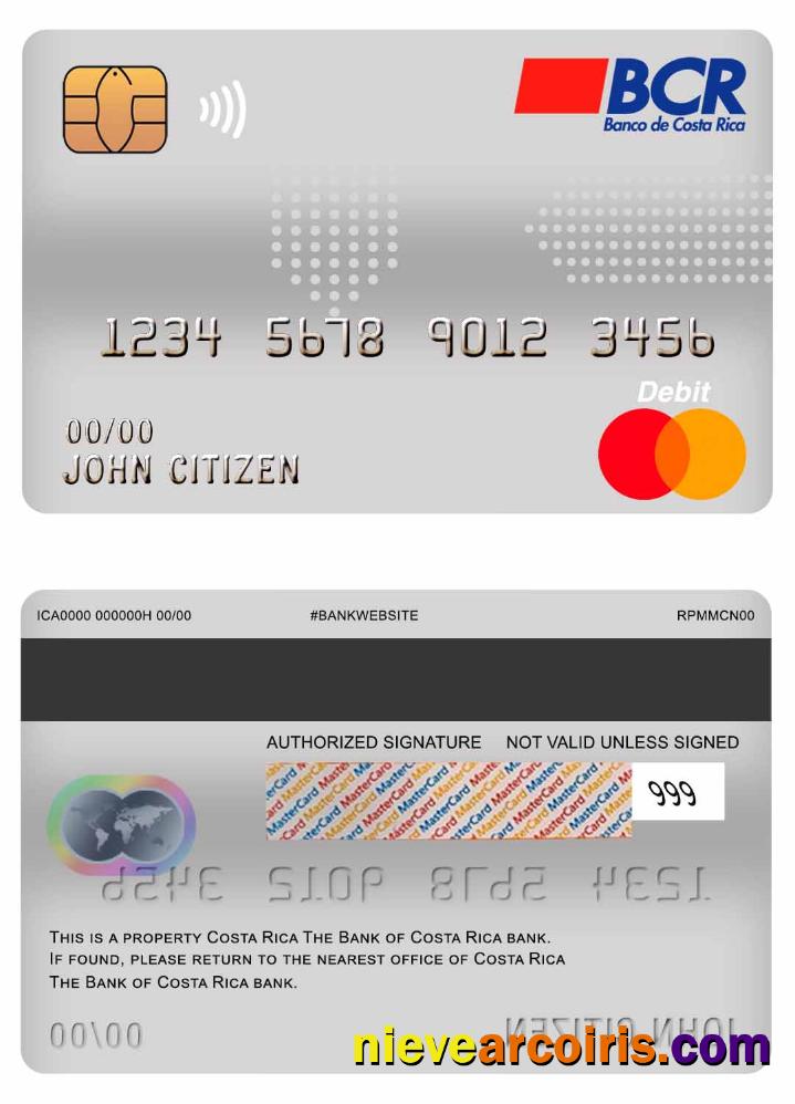 Costa Rica The Bank of Costa Rica bank master debit card